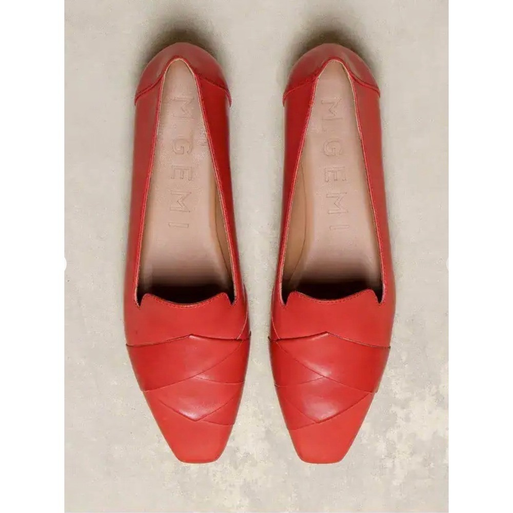 M Gemi Katia Loafer Orange Red Leather Woven Flats Italy‎ Women's 37.5 / US 7
